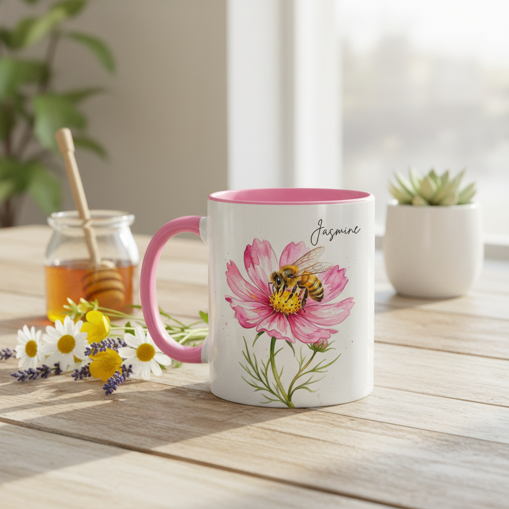 CUSTOM Bee On Flower Mug in natural setting